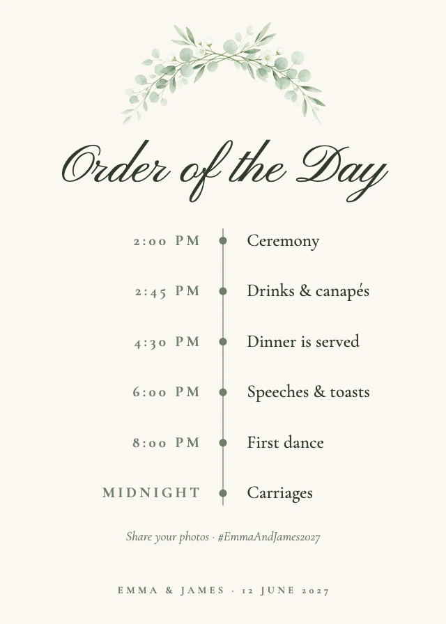 Wedding day timeline template