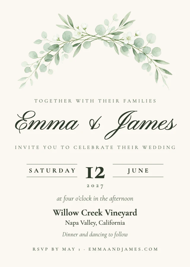 Greenery wedding invitation template