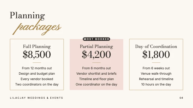 Wedding planner services presentation template, page 4 of 8
