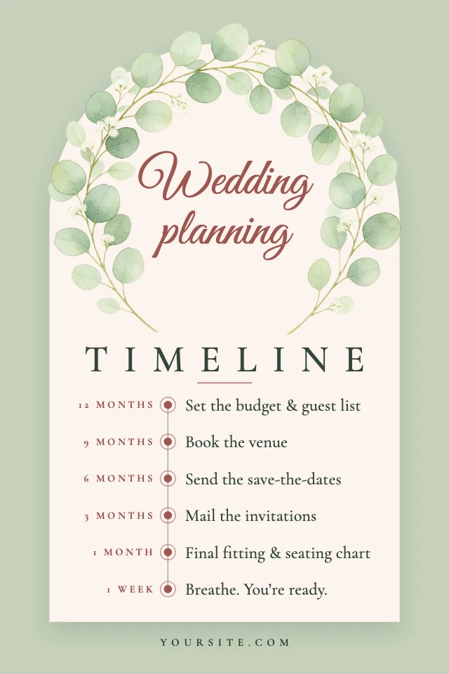 Wedding planning timeline pin template