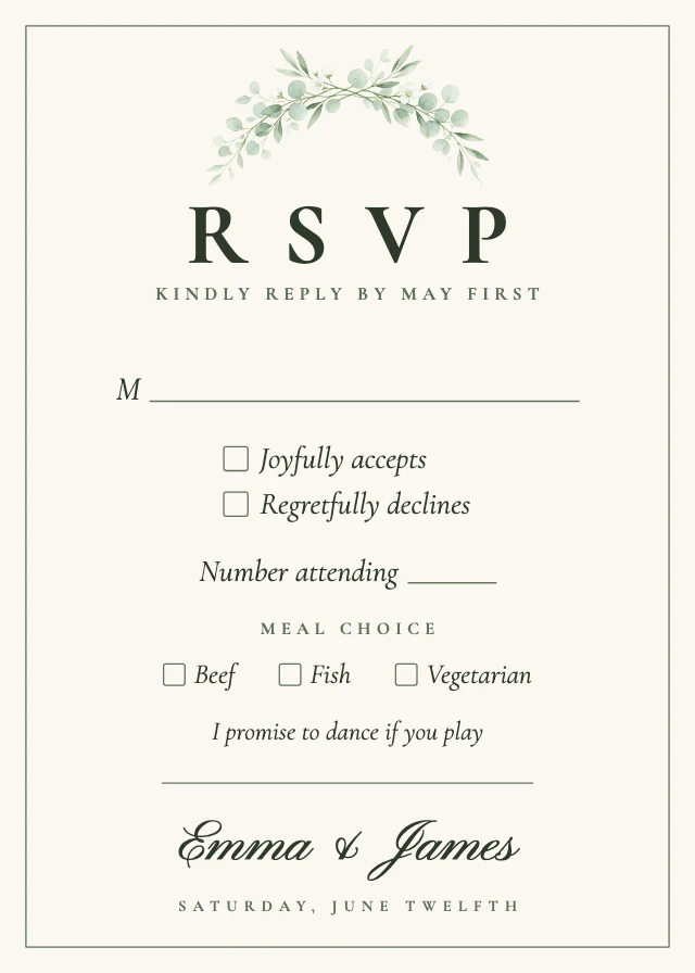Wedding RSVP card template