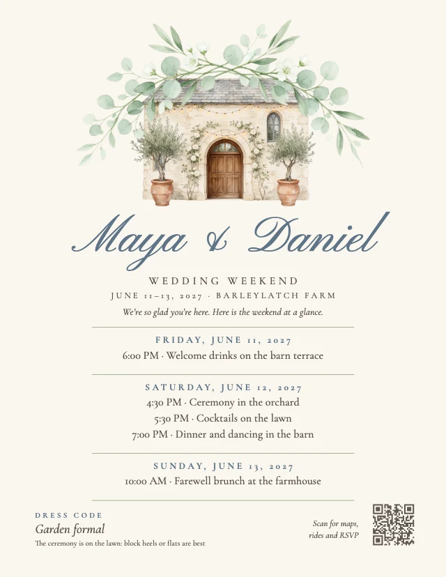 Wedding weekend itinerary template