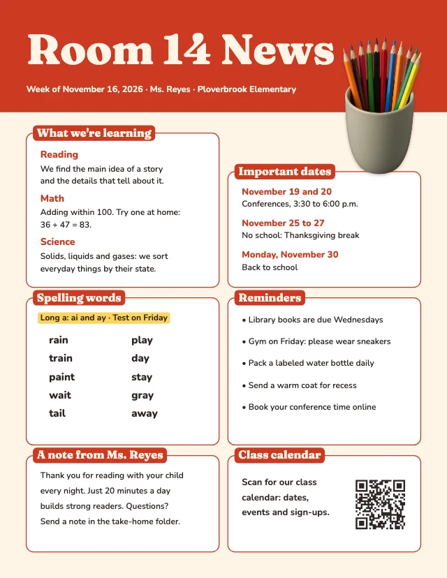 Weekly class newsletter template