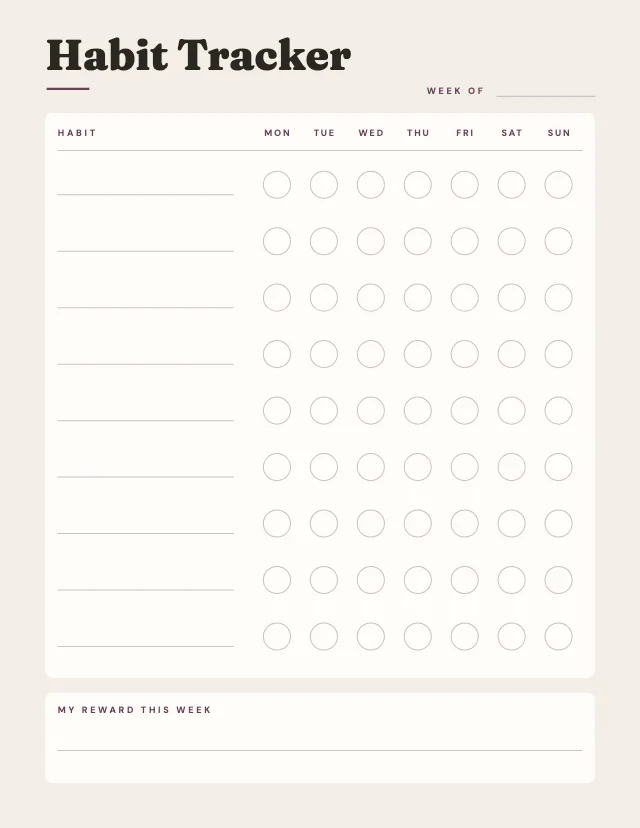 Weekly habit tracker template