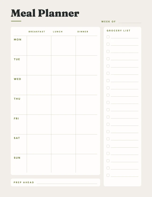 Weekly meal planner template