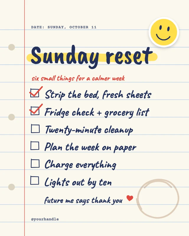 Weekly reset checklist post template