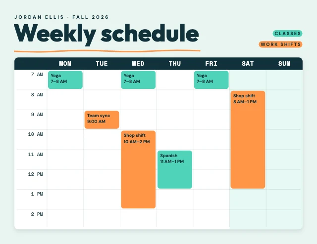 Weekly schedule template
