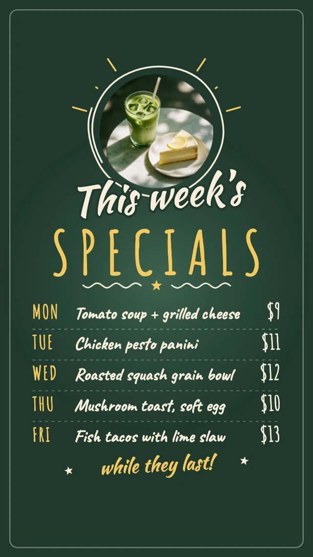 Weekly specials chalkboard story template
