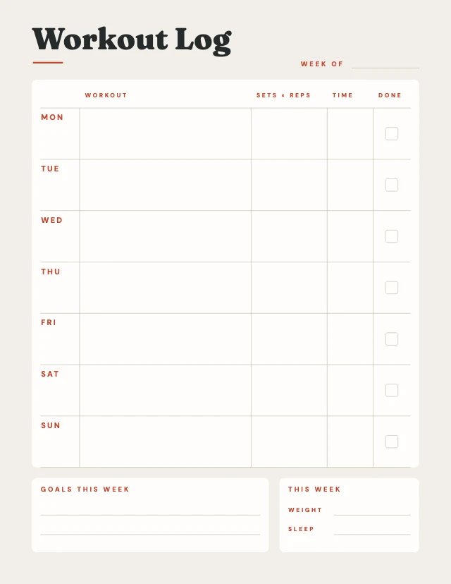 Workout log template