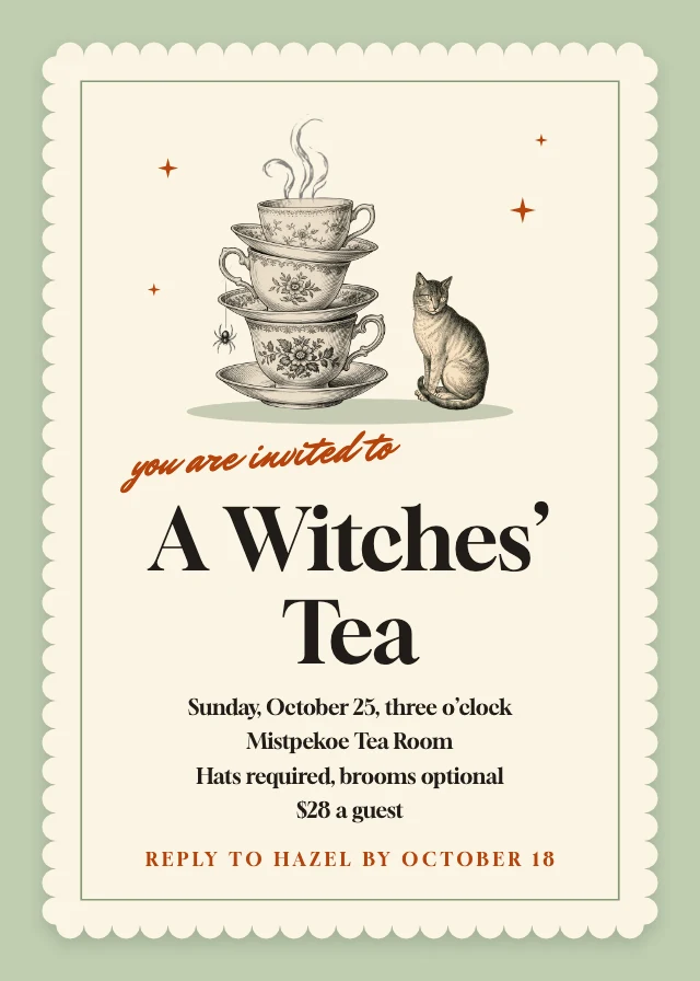Witches' tea party invitation template