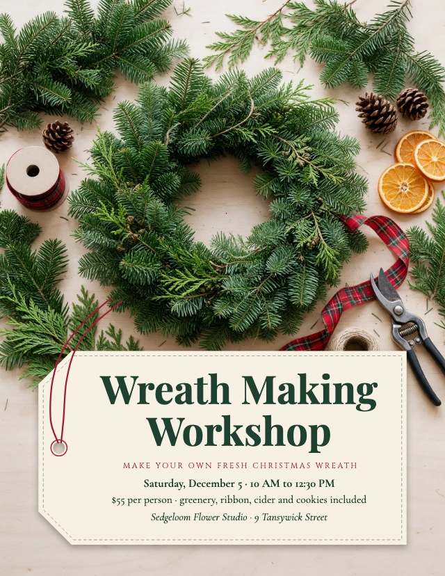Wreath making workshop flyer template