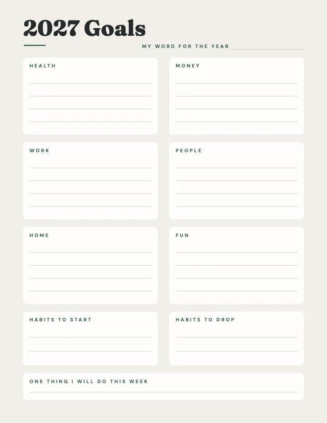2027 goals planner template