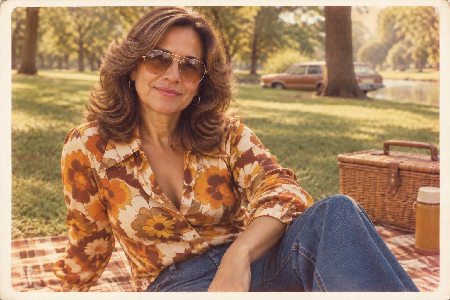 Faded 70s picnic instant photo (after)