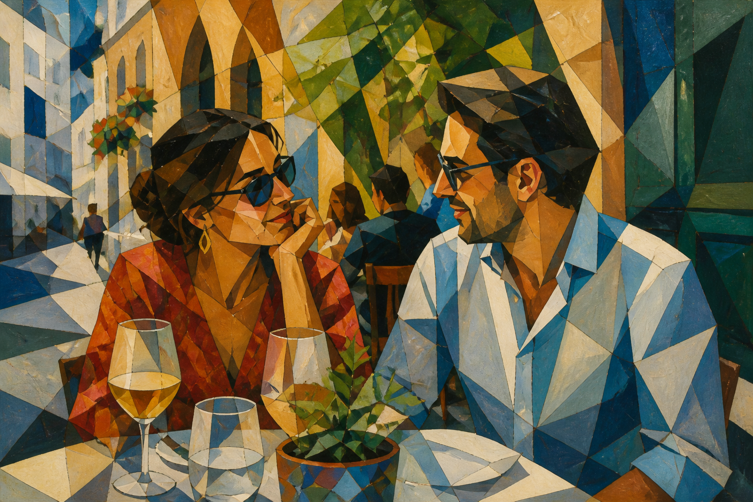 Cubist cafe scene (after)