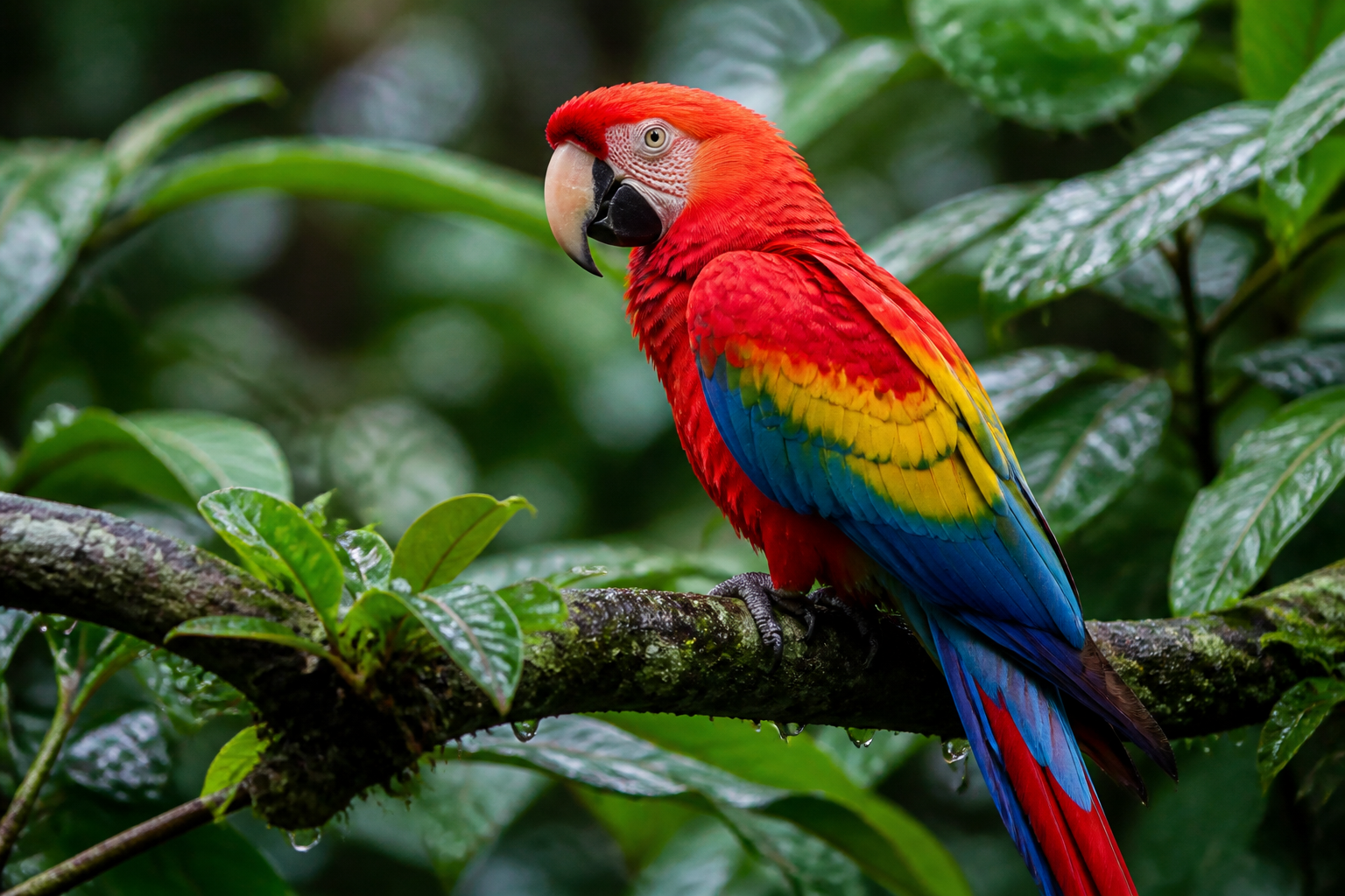 Scarlet macaw in rainforest