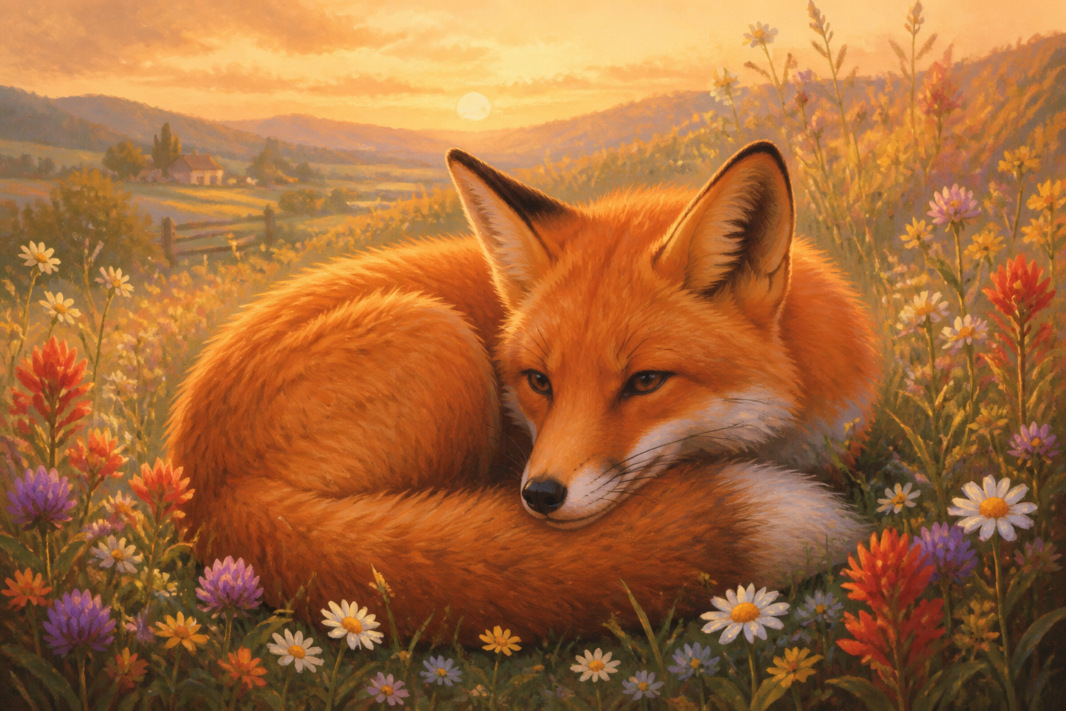 Storybook fox in flowers