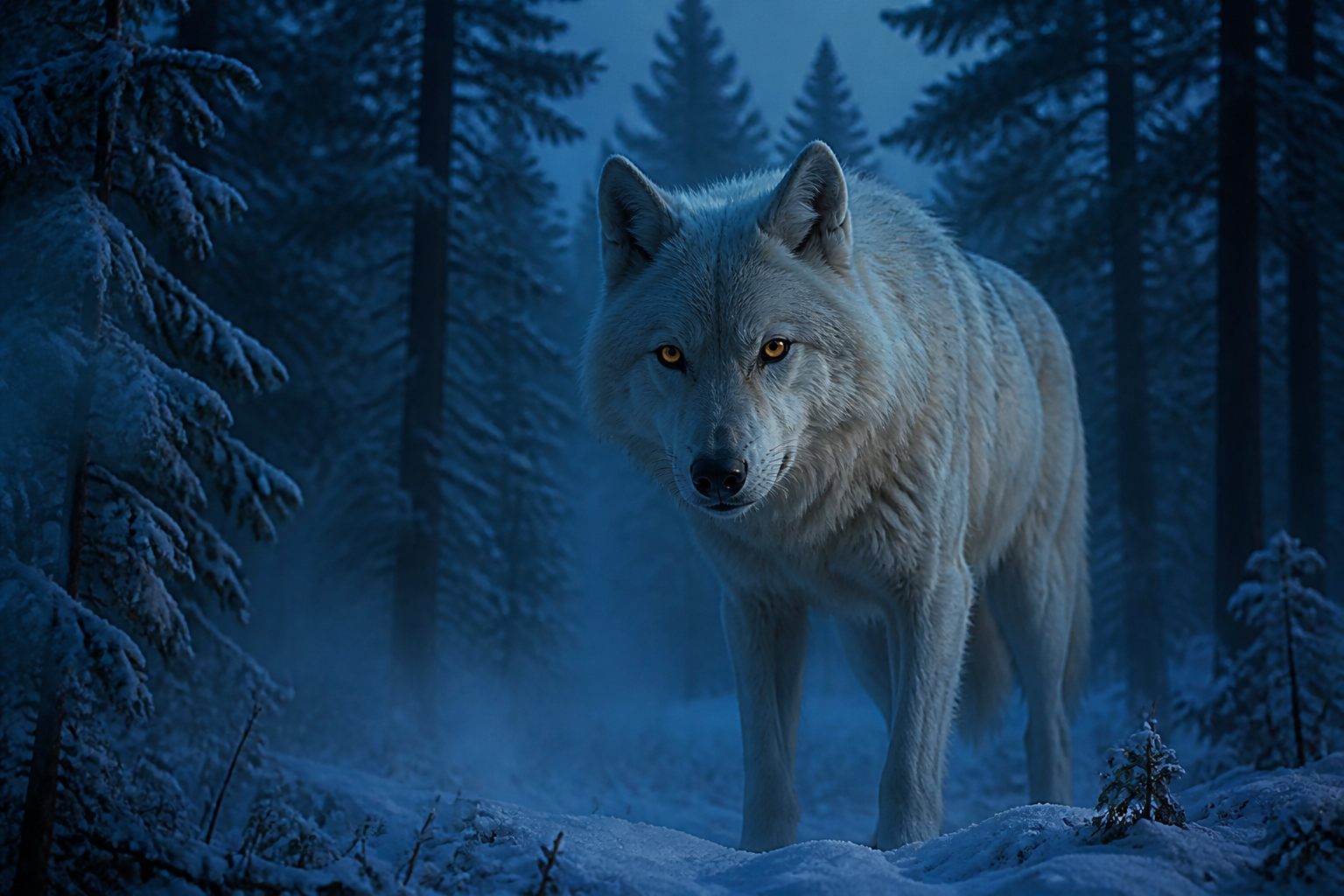 Arctic wolf in blue hour