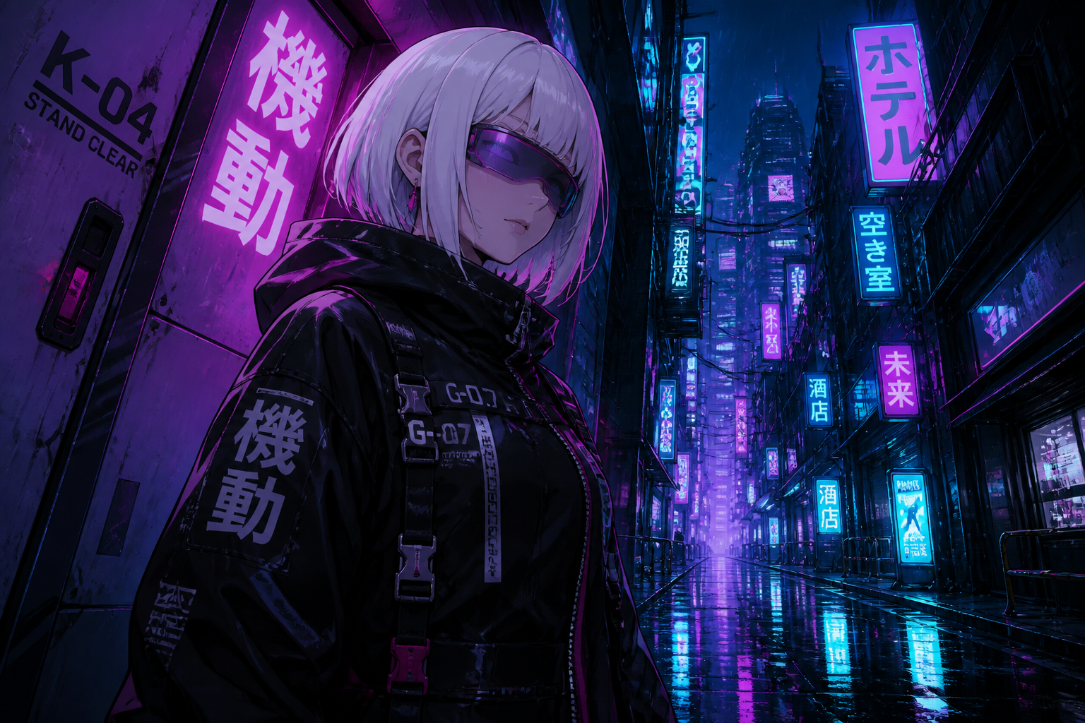 Cyberpunk heroine in neon alley