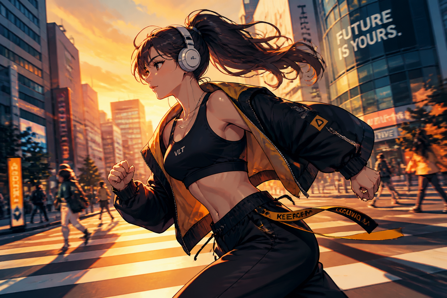 Streetwear runner at golden hour