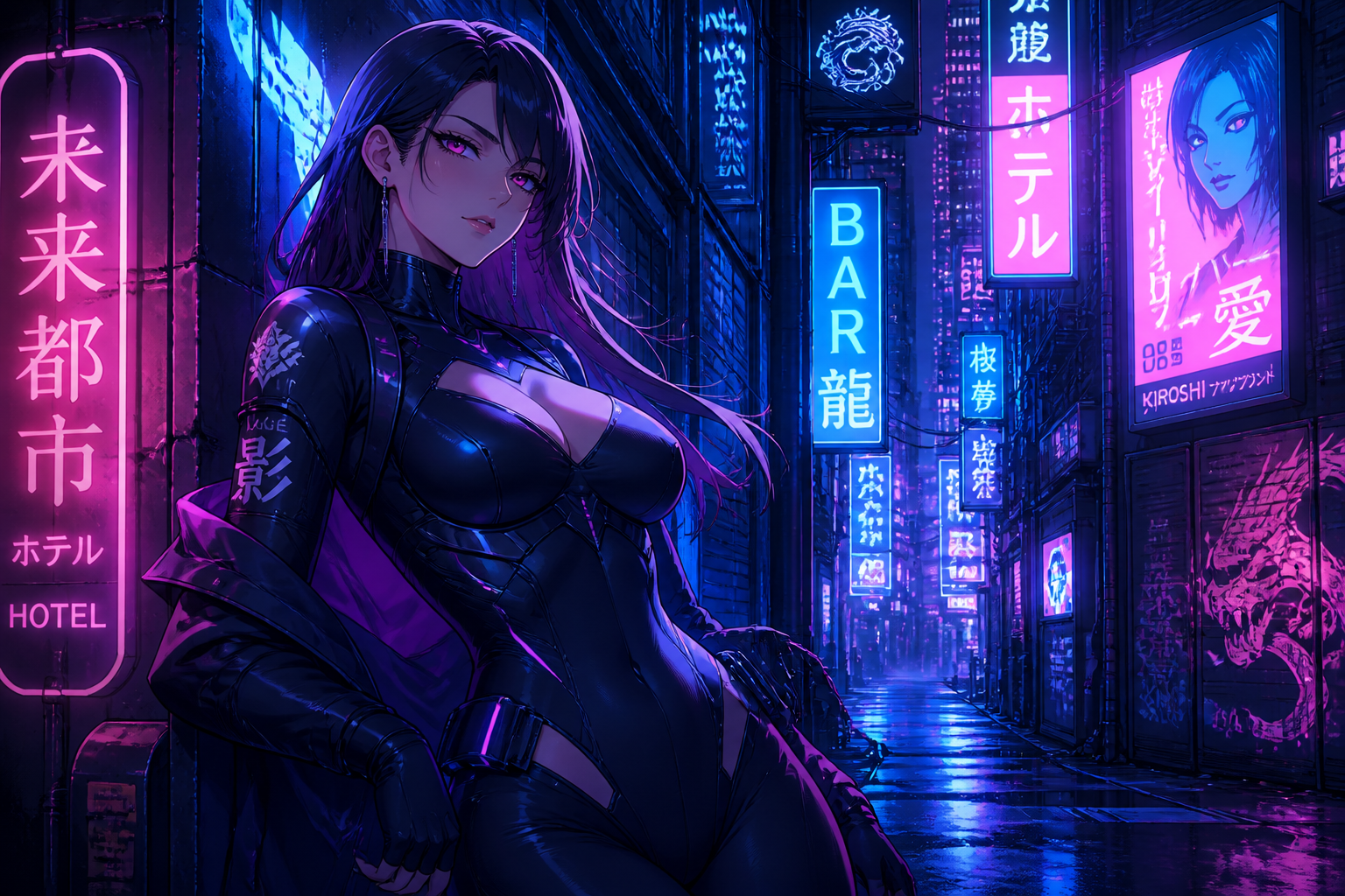 Cyberpunk anime fashion portrait