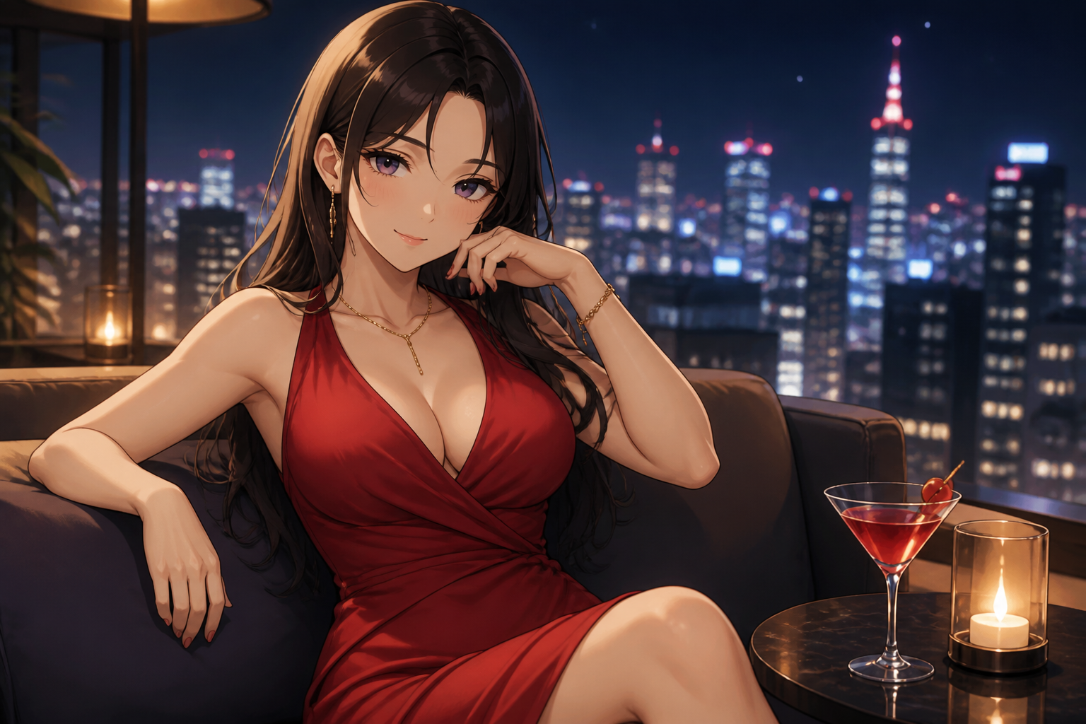 Rooftop cocktail dress scene