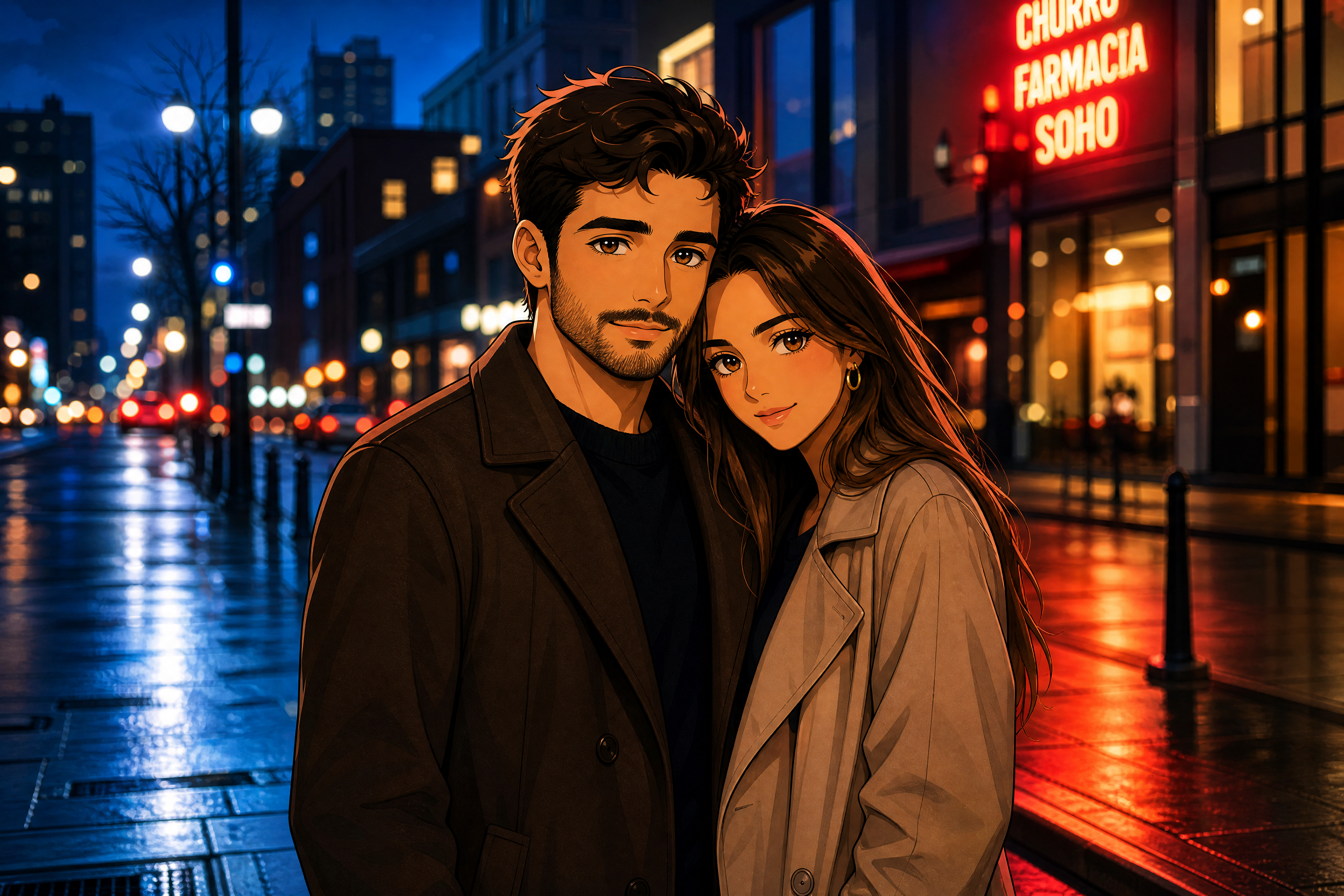 Modern anime city couple (after)