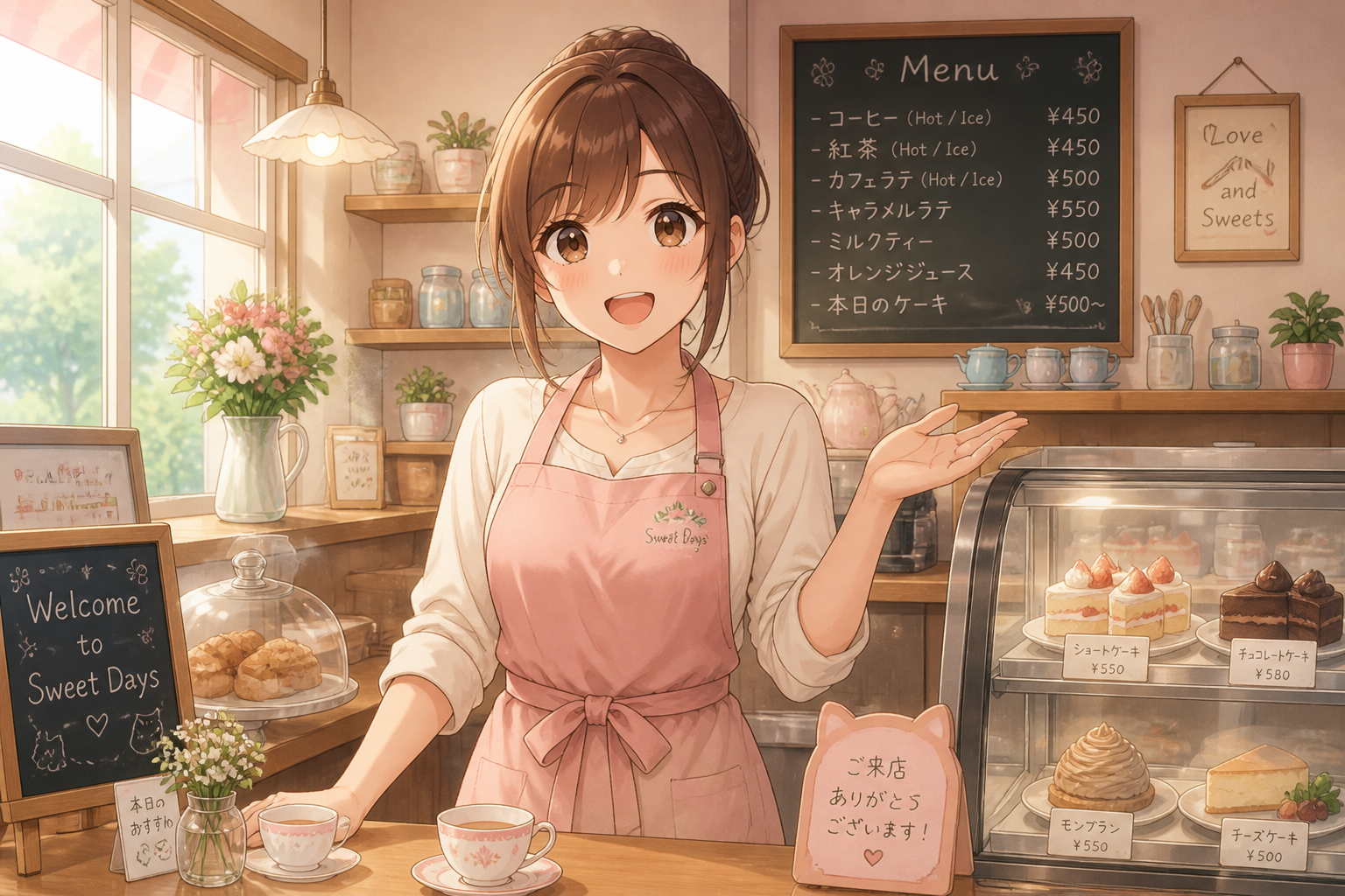 Cozy café anime scene