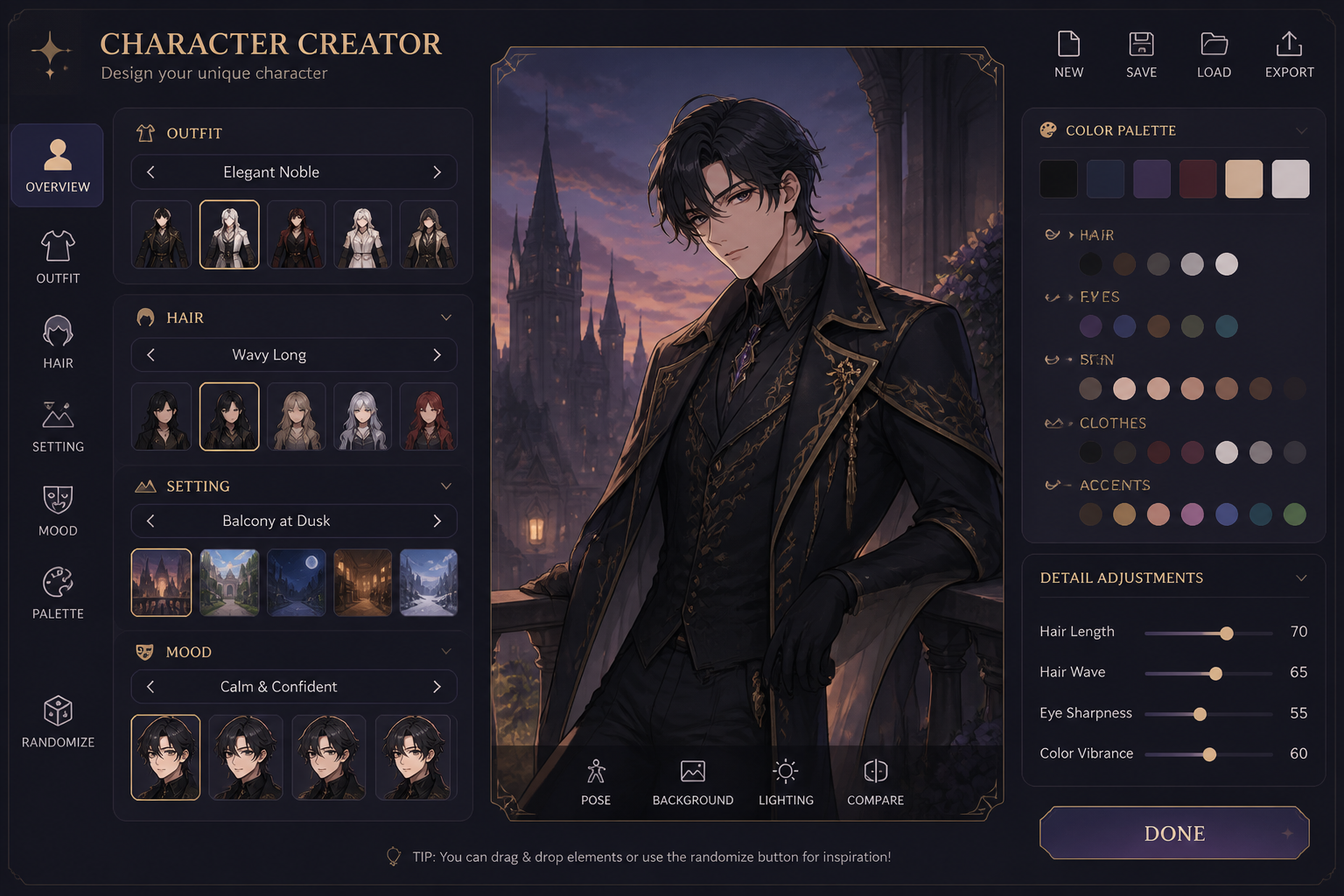 Add character details