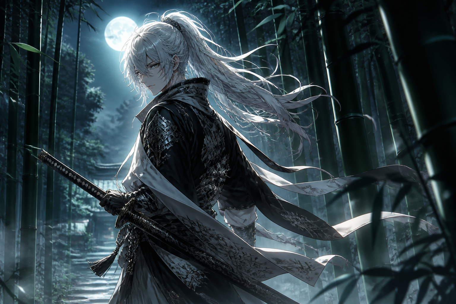 Moonlit bamboo swordsman