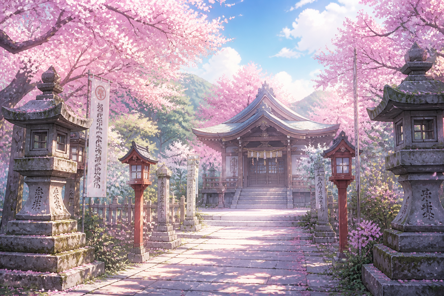 Cherry blossom shrine scene