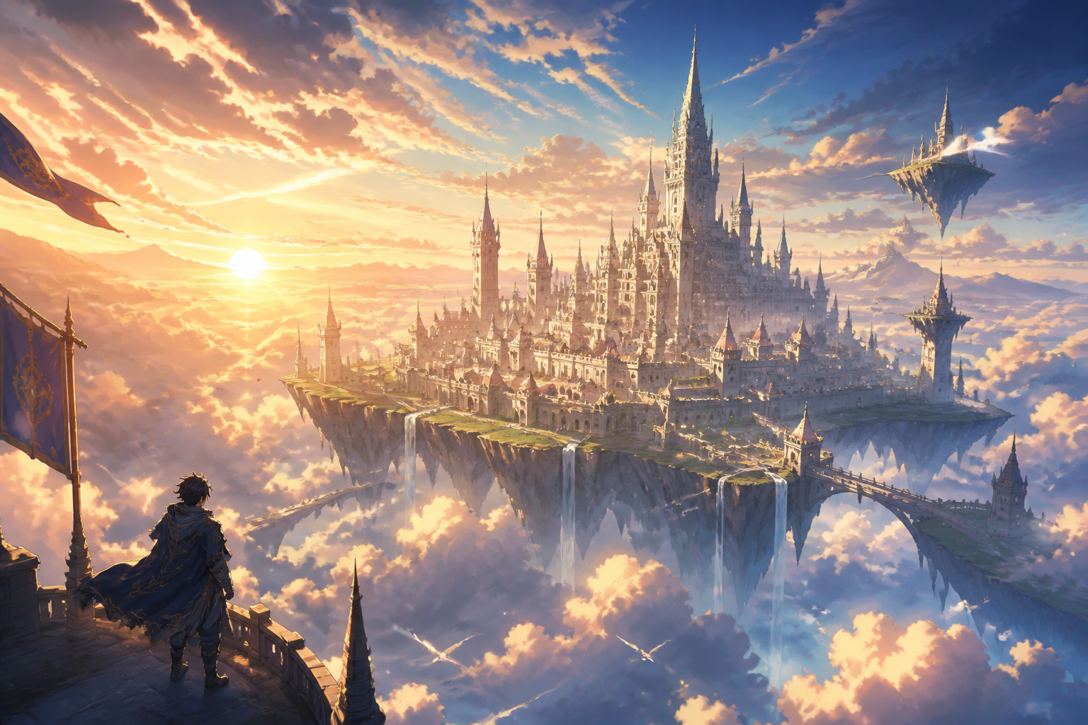 Floating castle at sunrise
