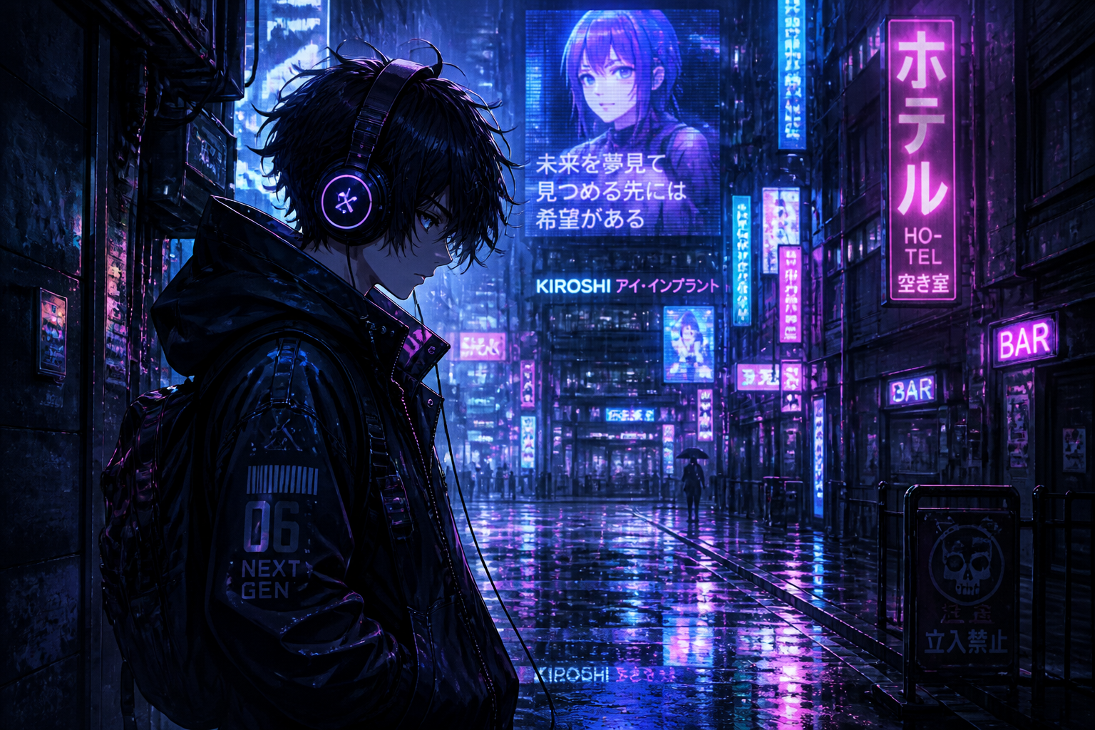 Rainy cyber alley portrait