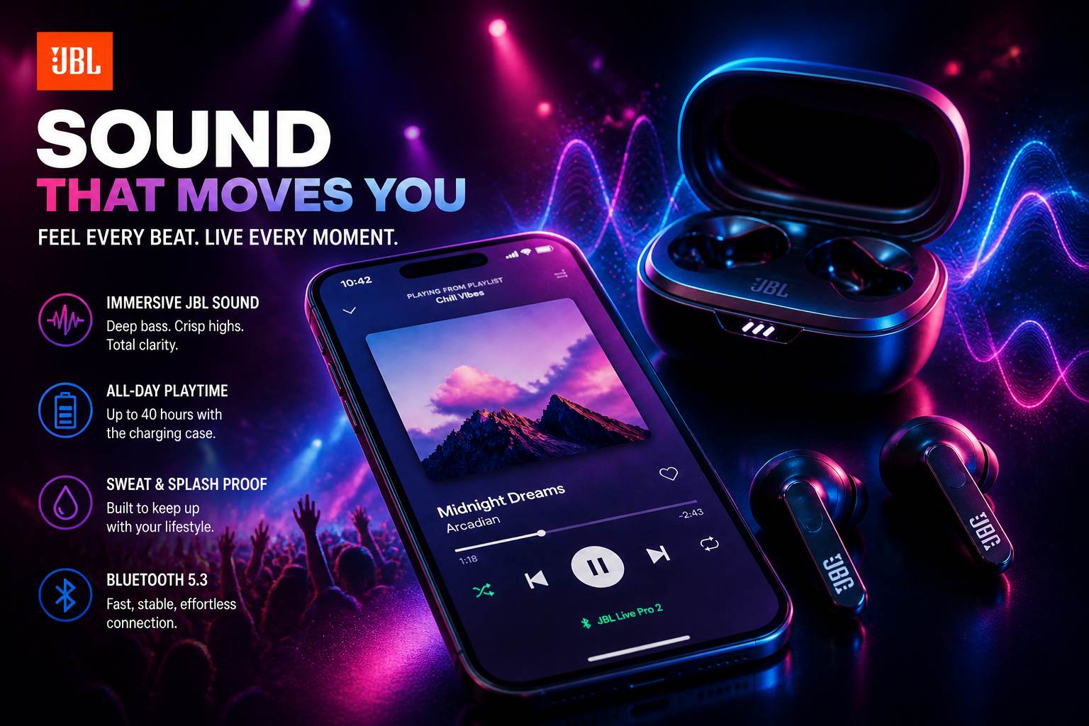 Neon music app ad (after)