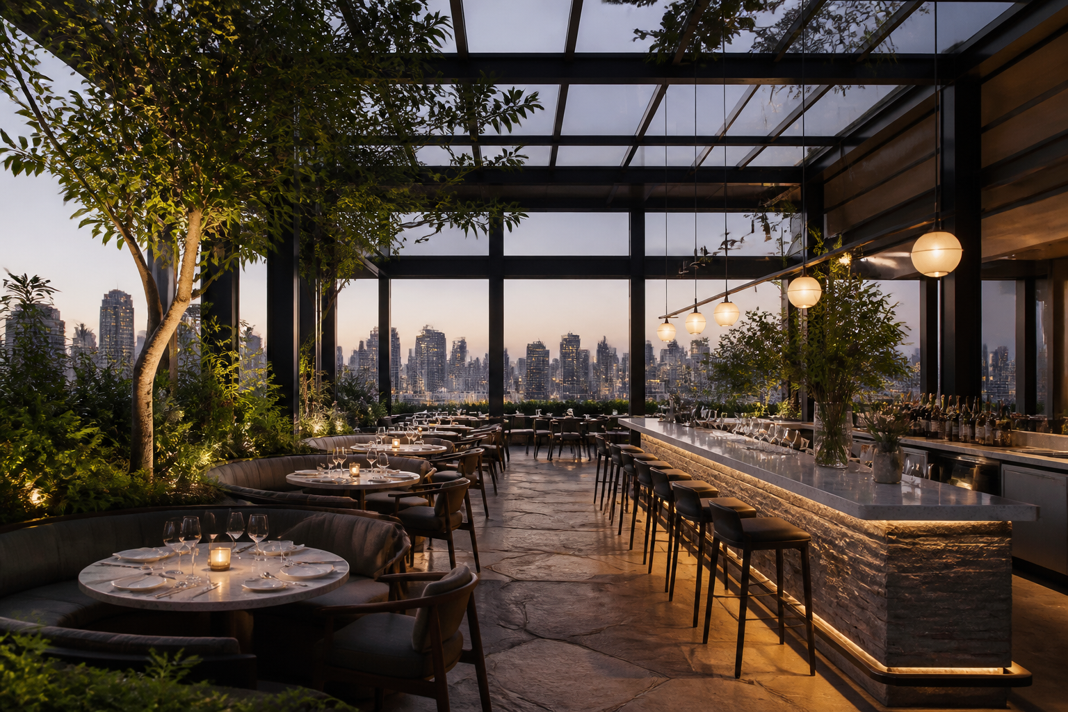 Rooftop restaurant interior