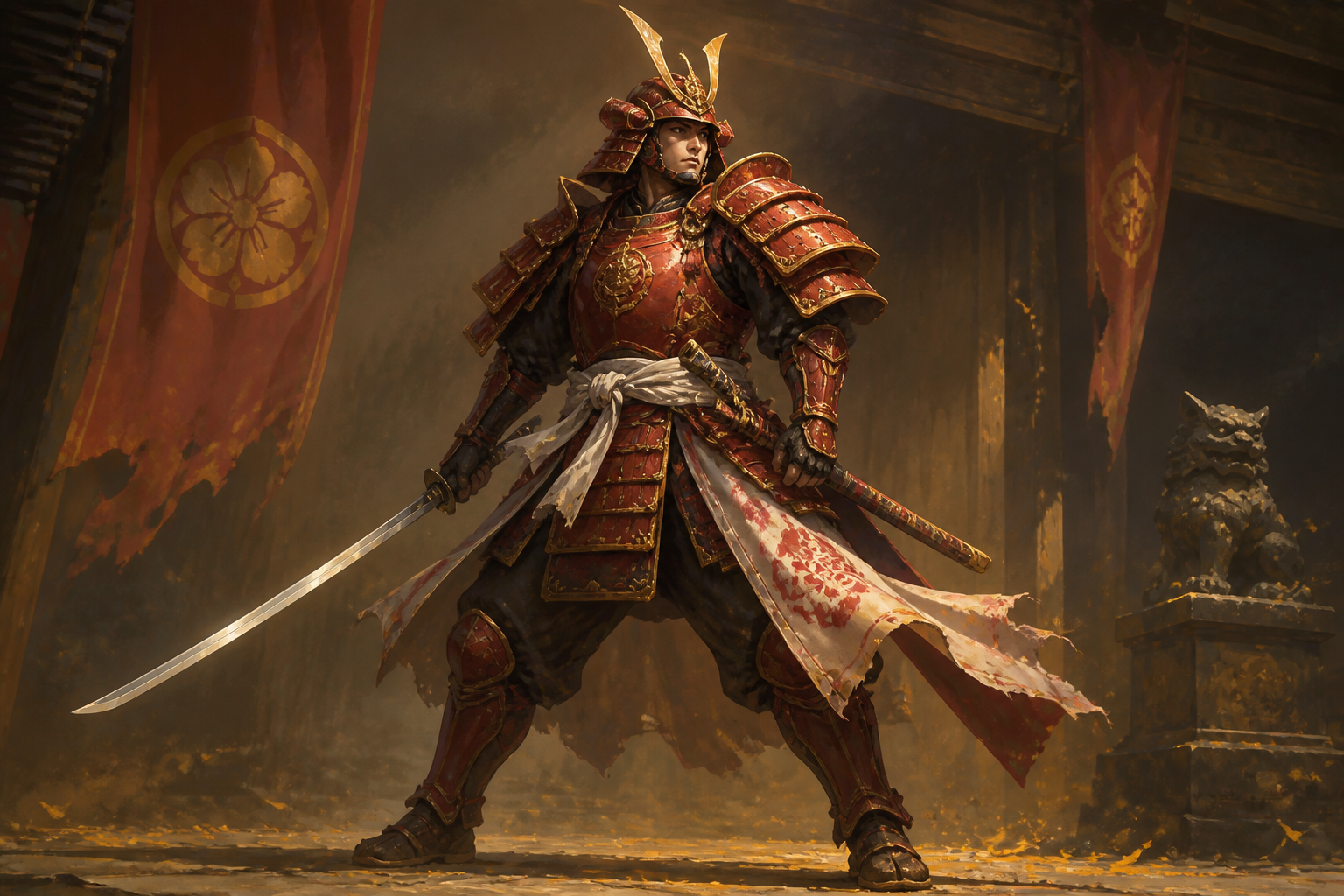 Crimson samurai-inspired armor