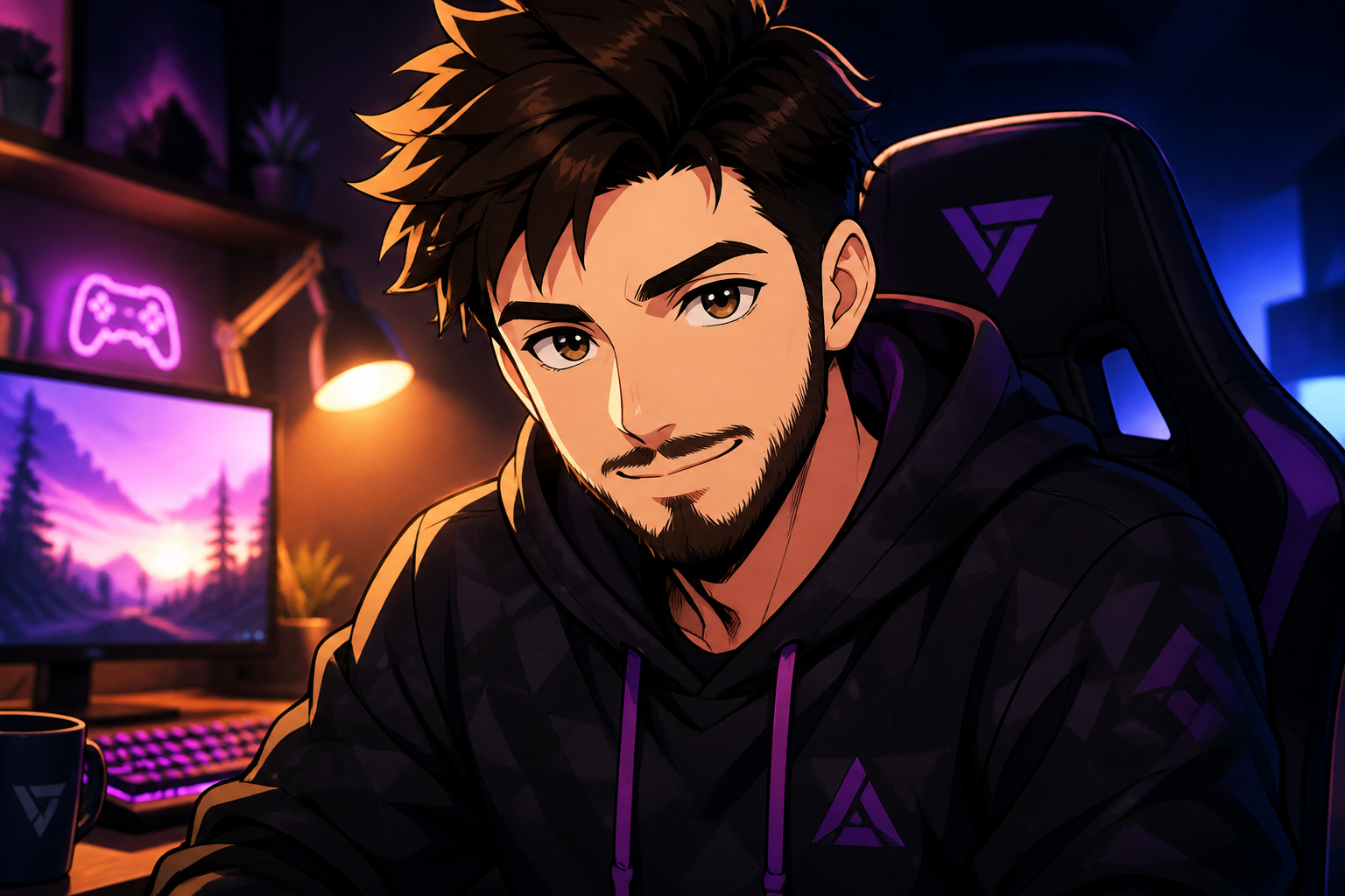 Anime-style gamer avatar