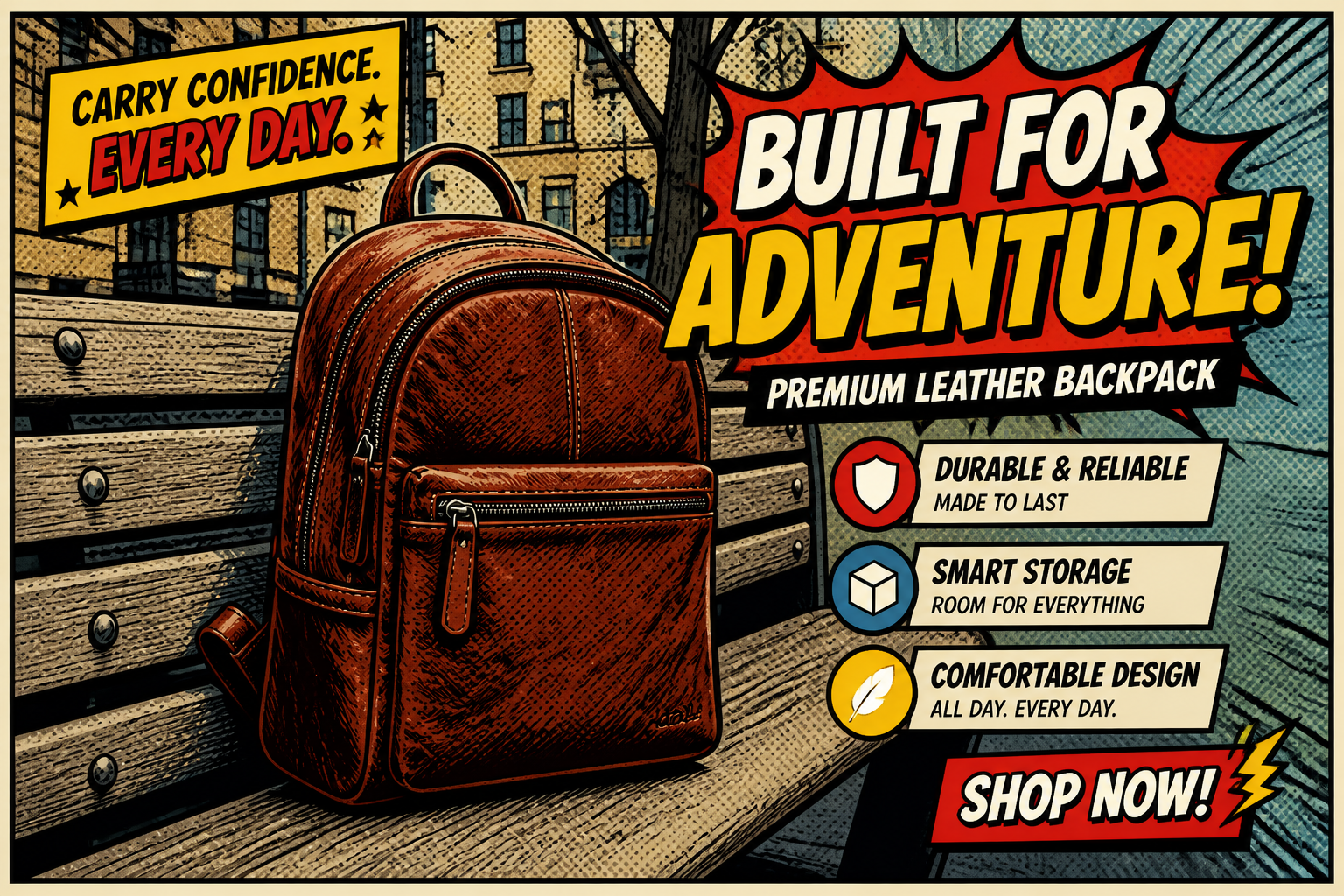 Comic-style bag ad (after)