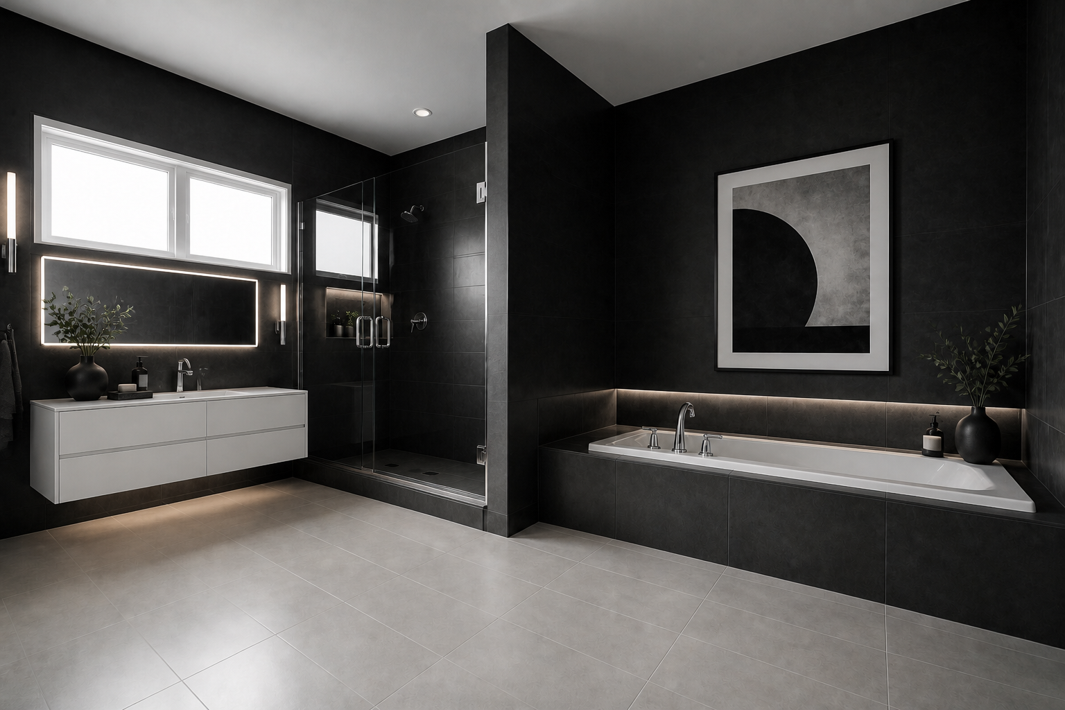 Monochrome editorial bath (after)