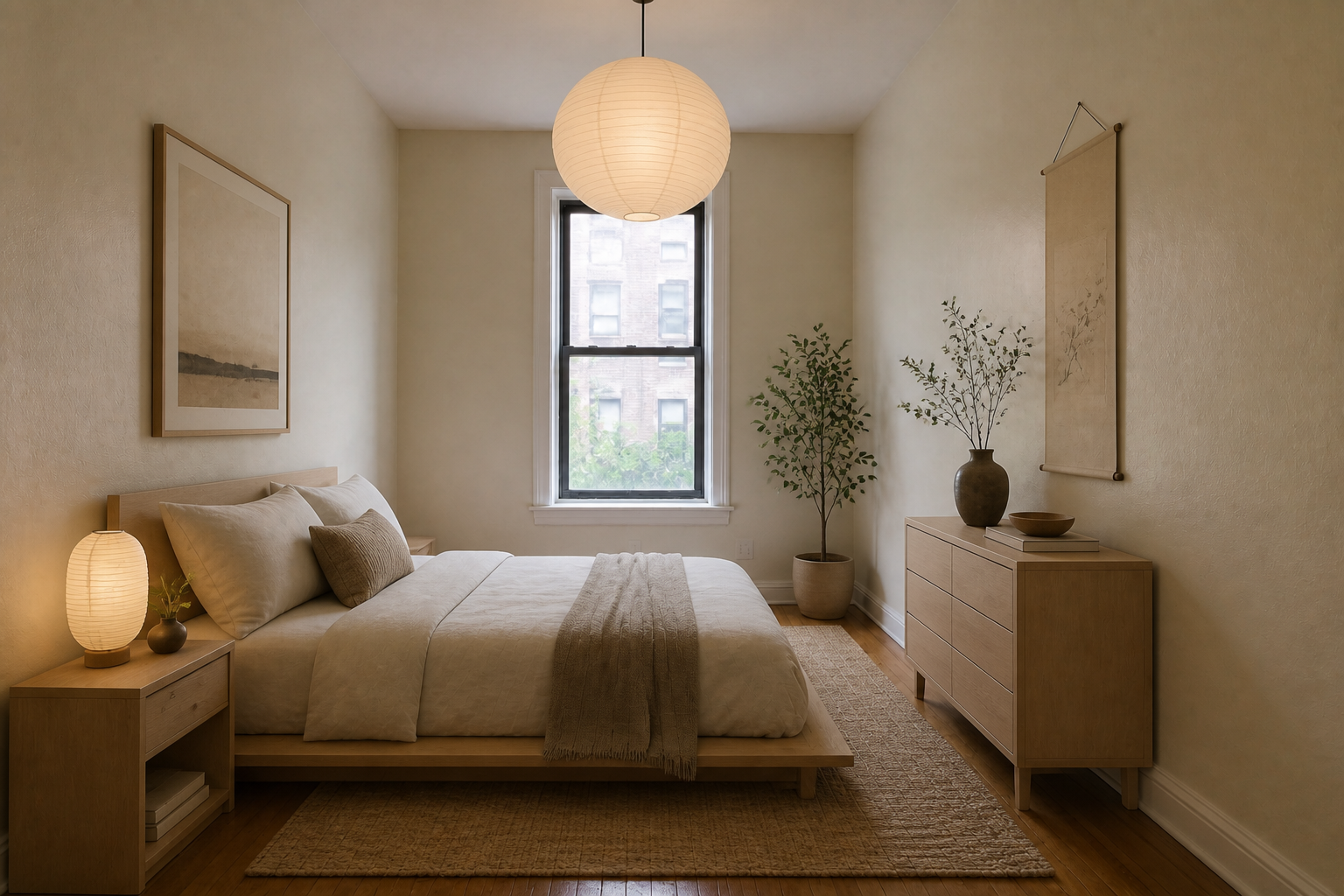 Japandi calm bedroom (after)