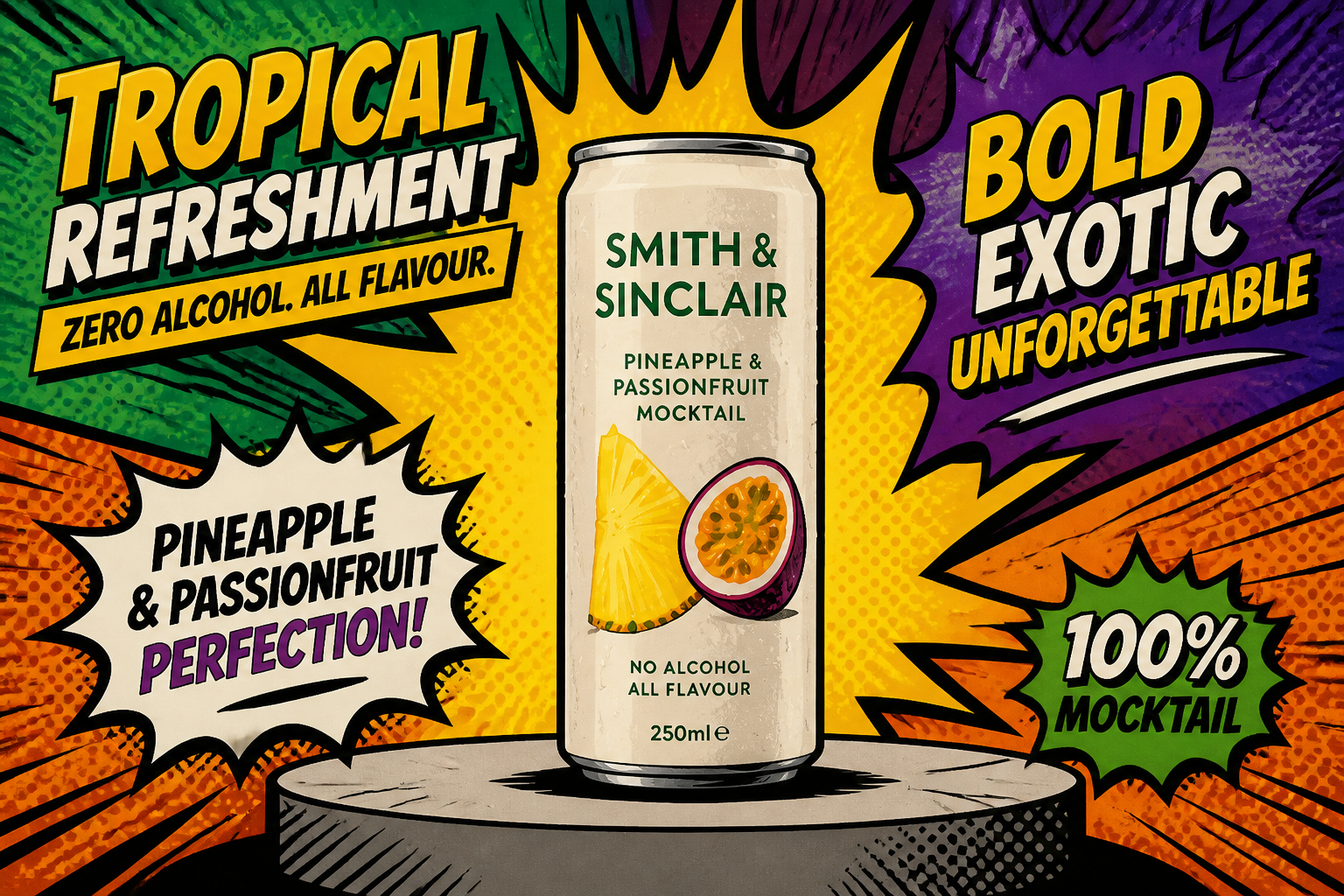 Comic-style mocktail ad (after)
