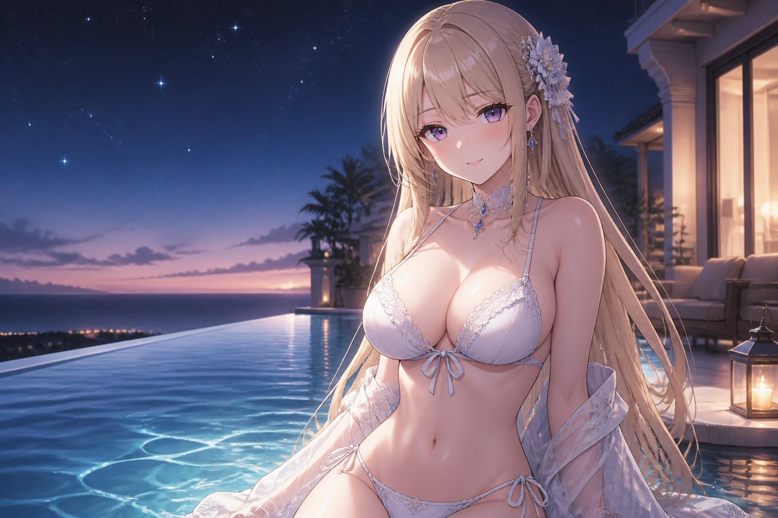 Twilight villa pool anime girl