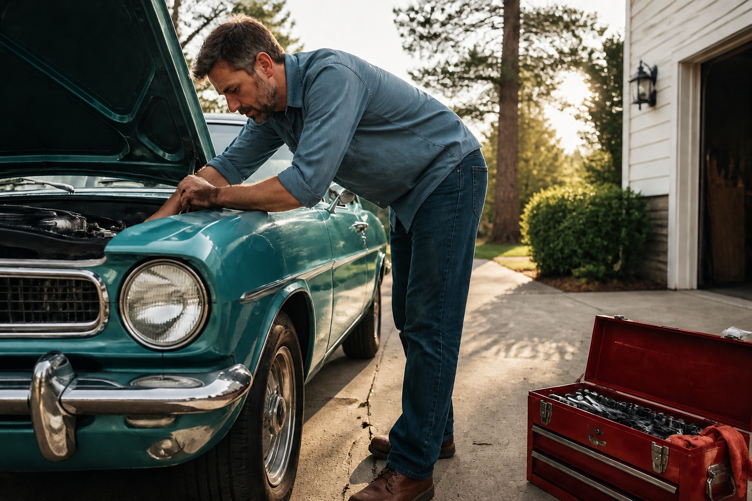 Classic car scene in color (after)