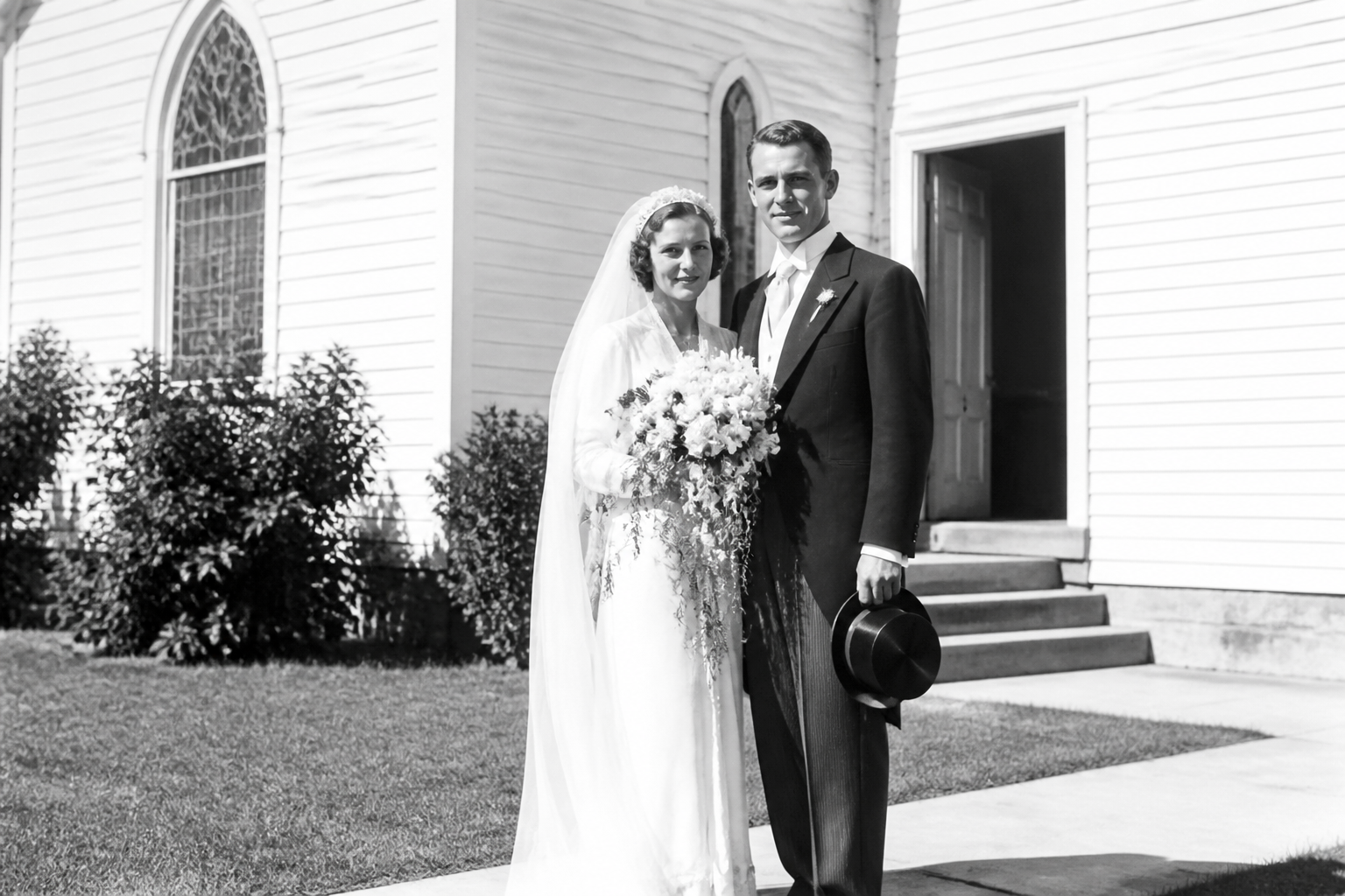 Restored vintage wedding photo (before)