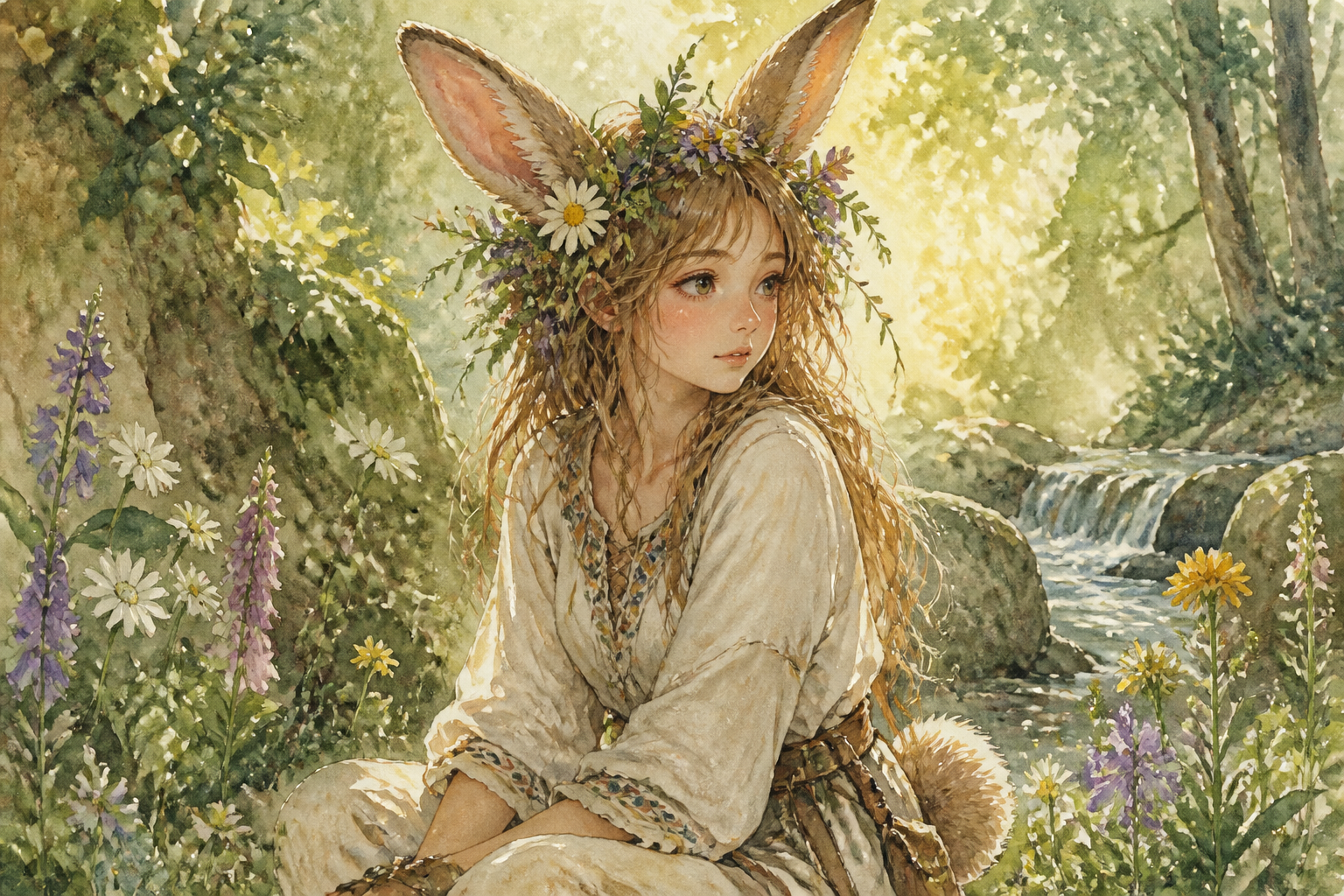 Cottagecore forest bunny girl