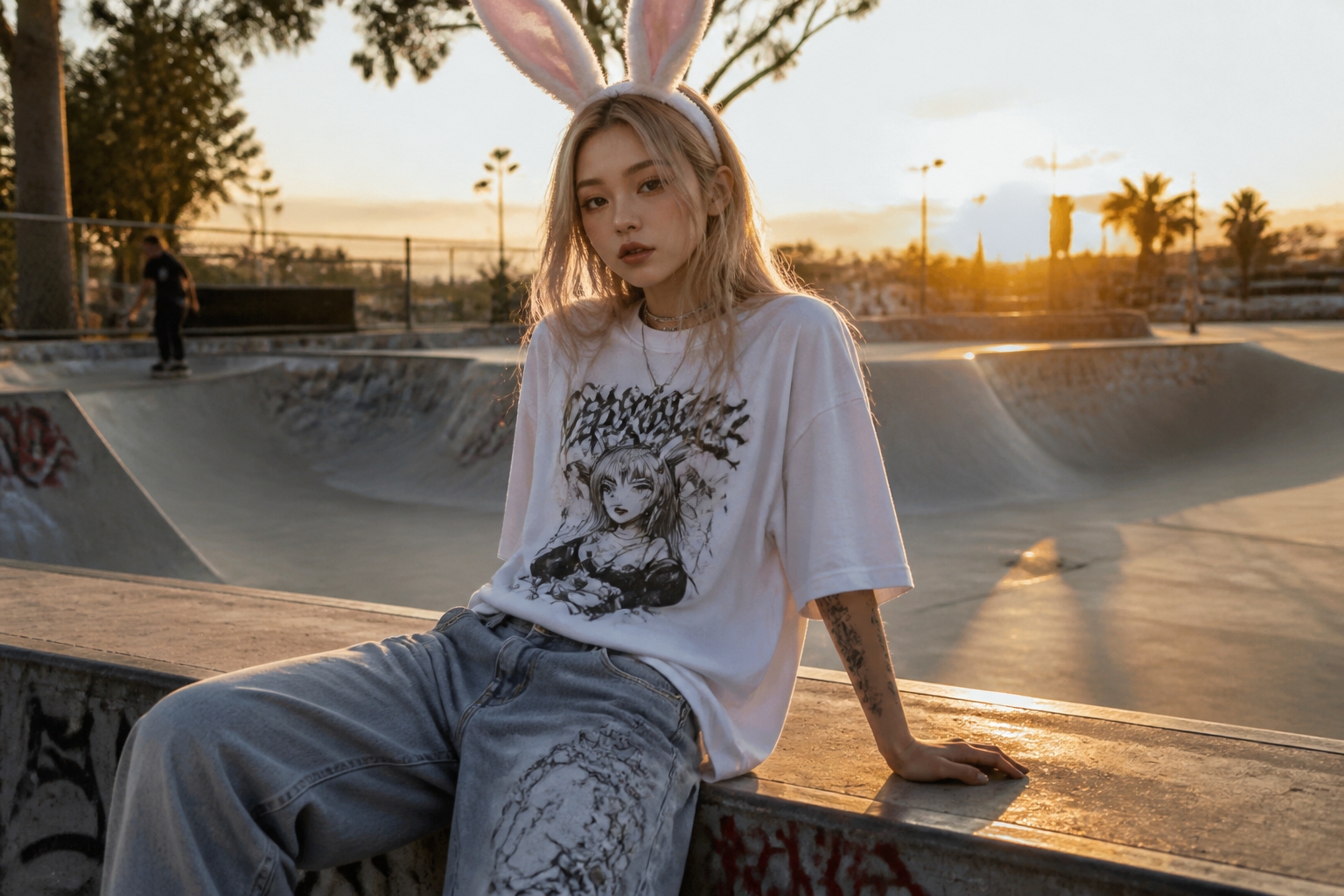 Streetwear skatepark bunny girl