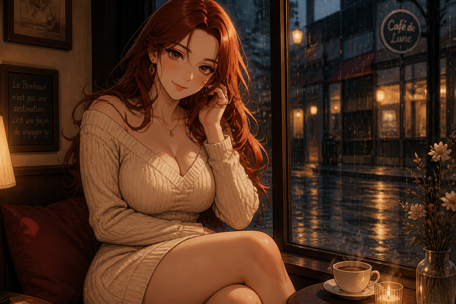 Cozy cafe heroine