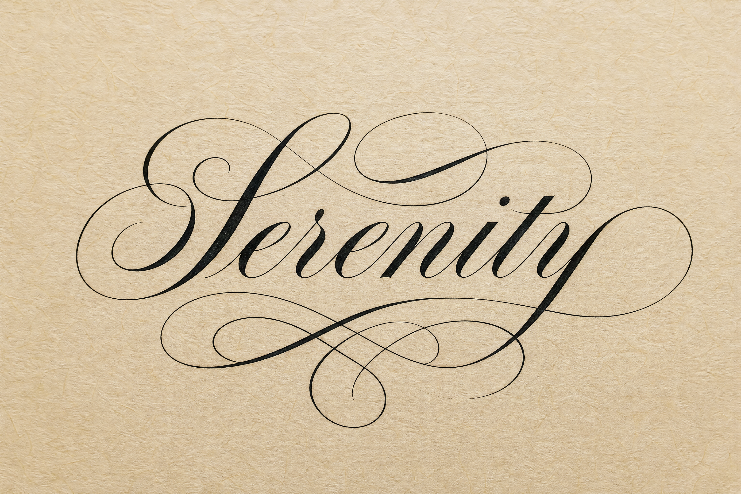 Copperplate word art on textured paper