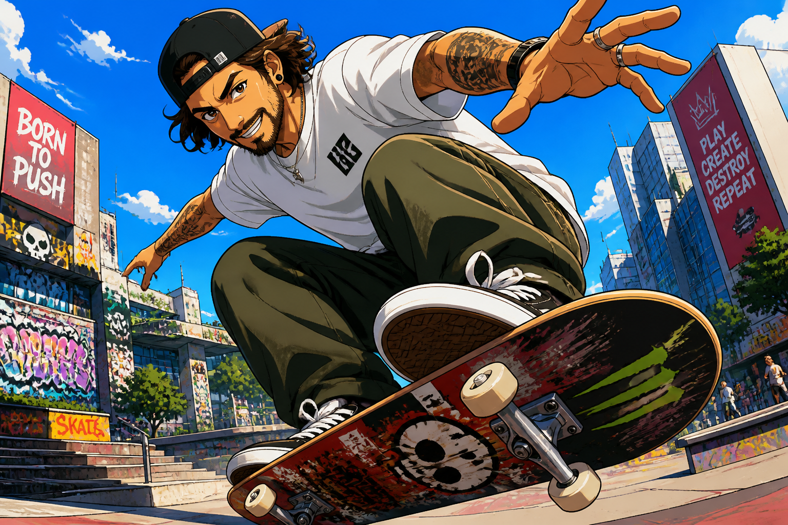 Skateboarder in motion