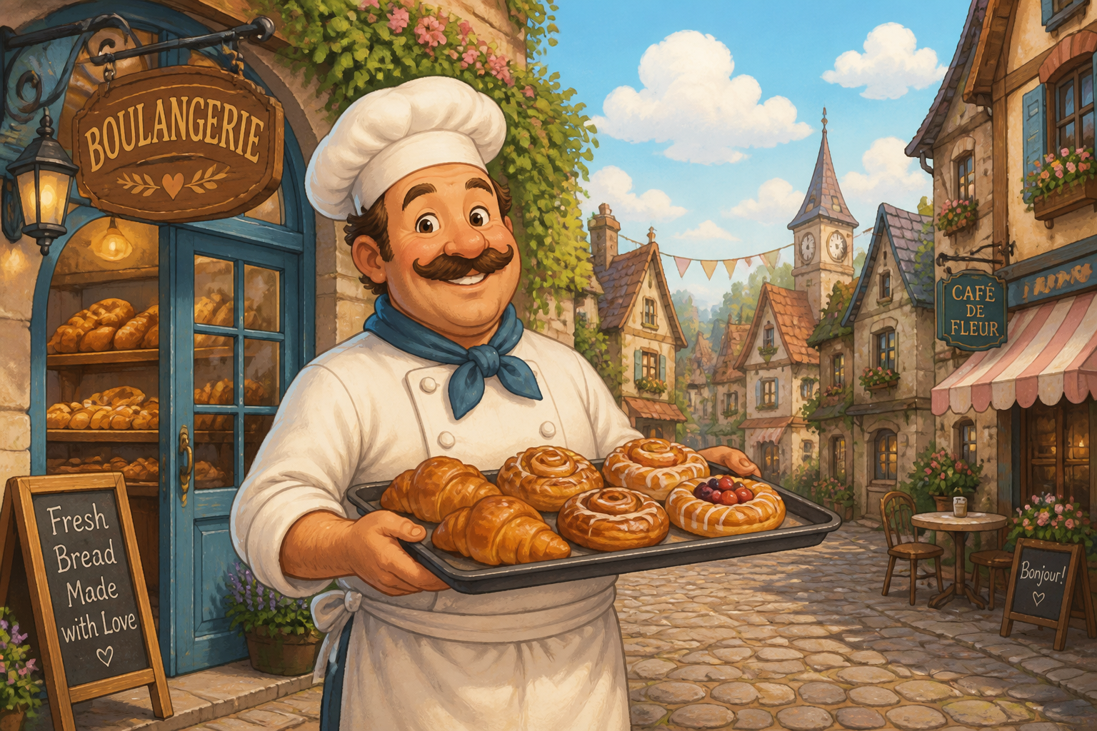 Whimsical baker scene