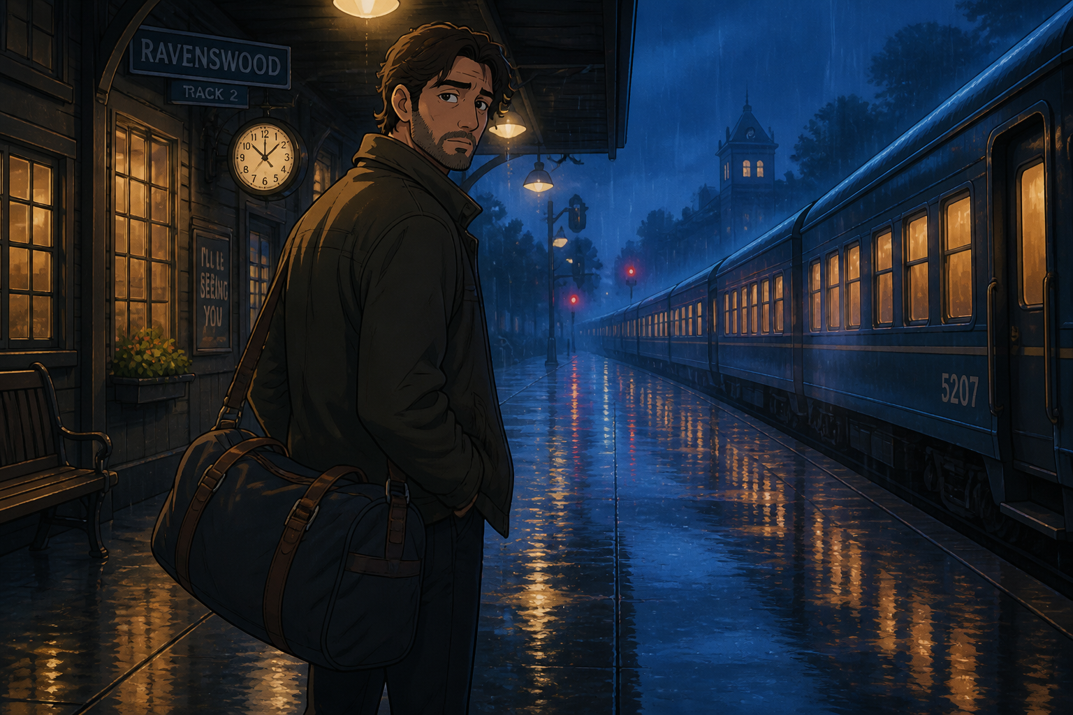 Rainy station traveler